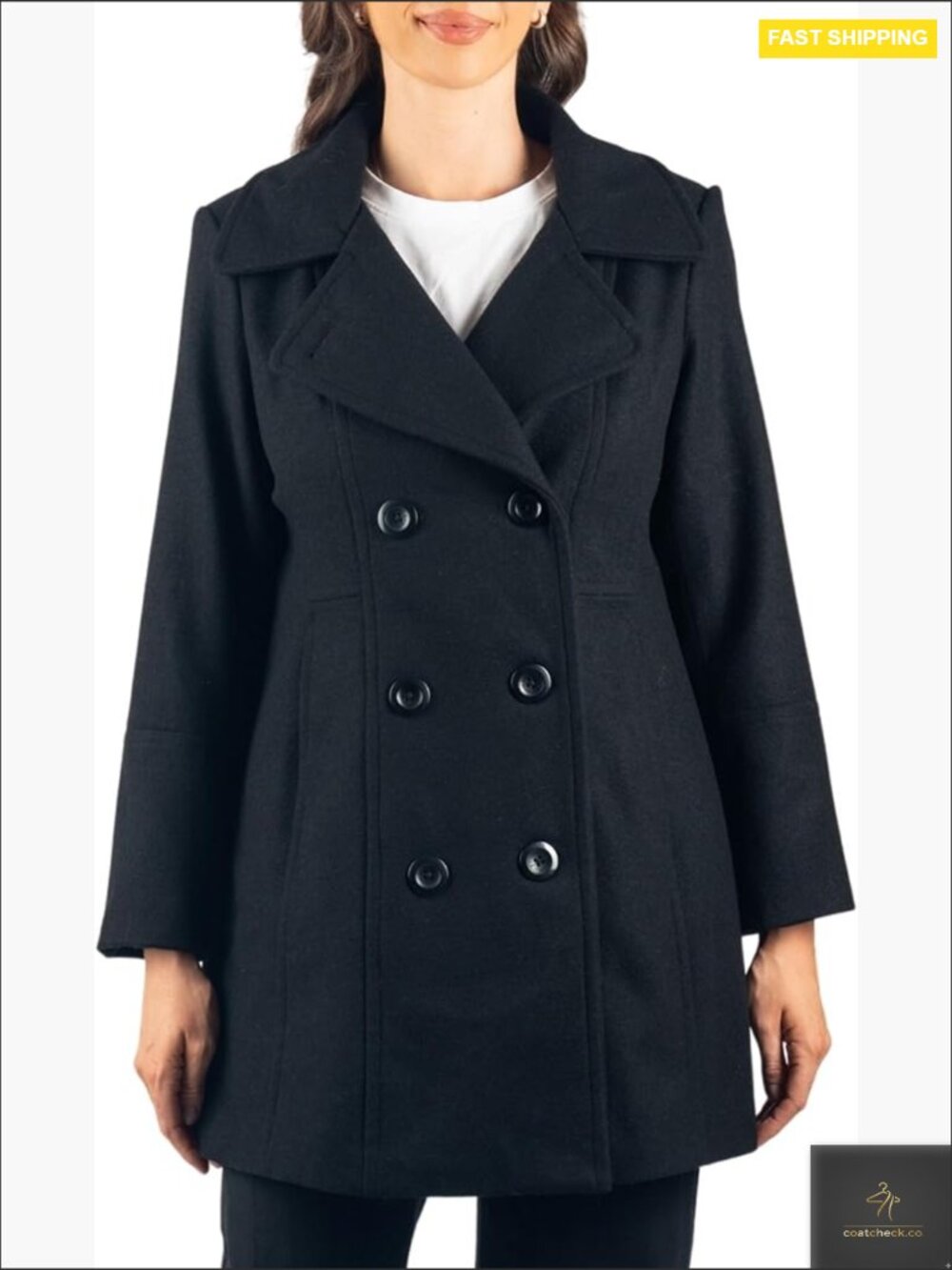 Classic Wool Blend Peacoat Double Breasted Elegant Oversized Winter Coat